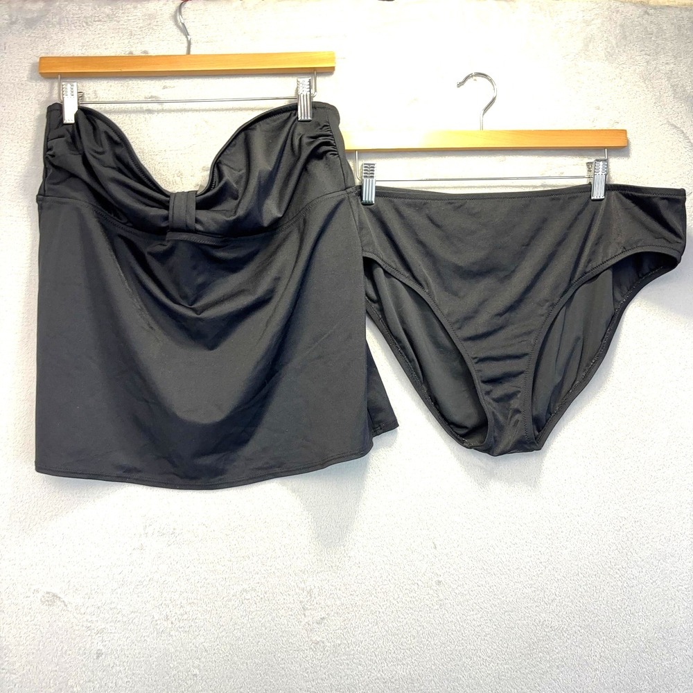 J.CREW Strapless Tankini 2 Piece Swimsuit Womens Size‎ XL Black Bandeau Classic